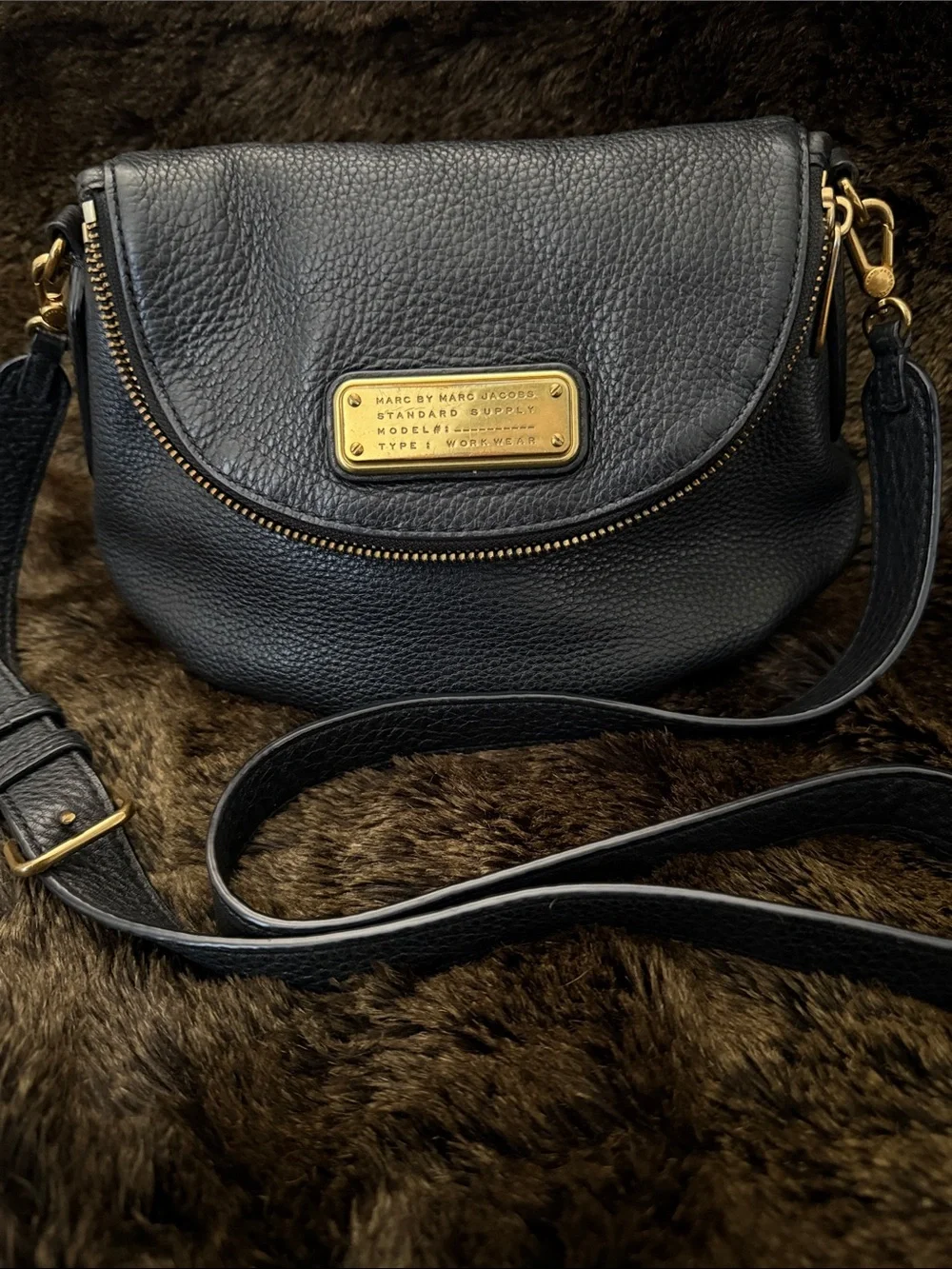 Marc by Marc Jacobs Black Leather Crossbody with Gold Plate